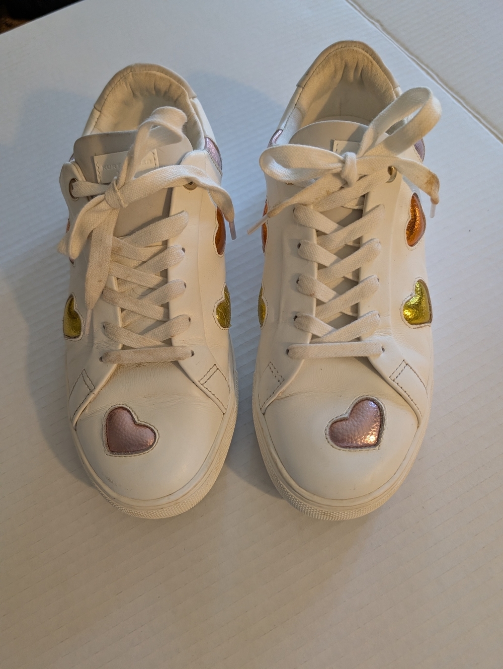 Kurt Geiger London Lane Love White Heart Print Lace Up Sneakers Size EU 39